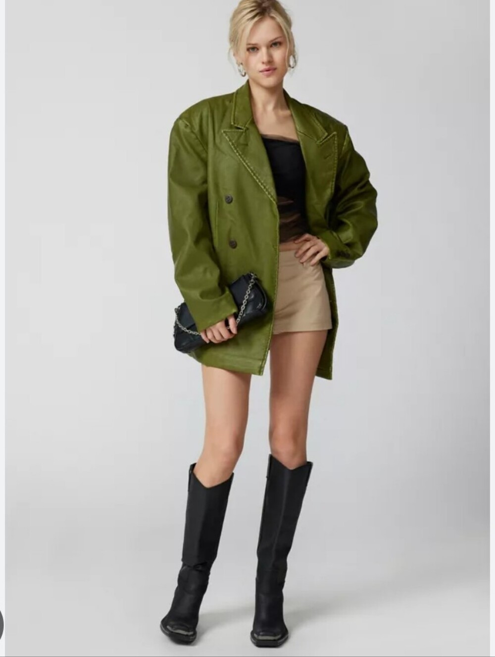 House of Sunny Secret Garden Olive Green Faux Leather Blazer ■ Size XS